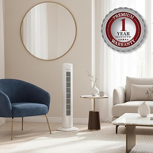 Miniatura 8 de OVENTE Ventilador de torre de 32 pulgadas para dormitorio, ventilador de soporte portátil con oscilación de 90, velocidad ajustable, ventilador de