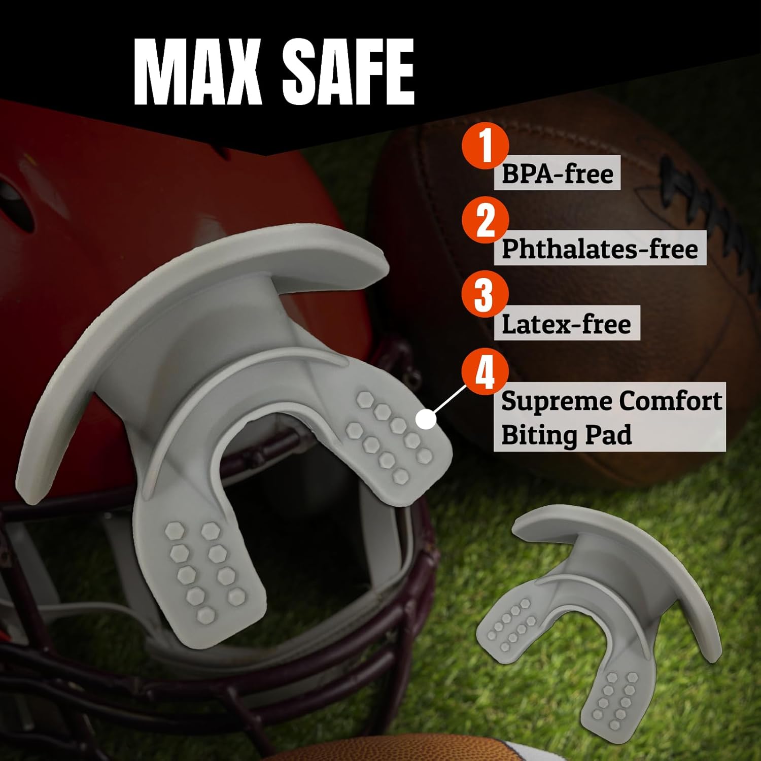 O Shield Holy Cross White Football Backplate with Gray Silver Mouth Guard, Backplate Football with Mouthguard, Sold by Package, Adult Fit