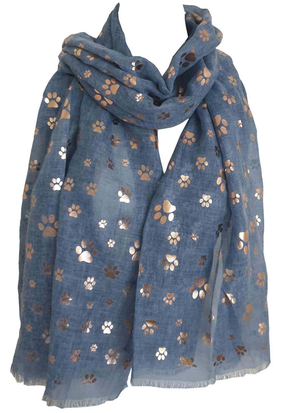 GlamLondon Women's Paw Print Scarf Metallic Foil Animal Cats Dogs Paws Glitter Wraps Shawl Scarves (Navy Blue)