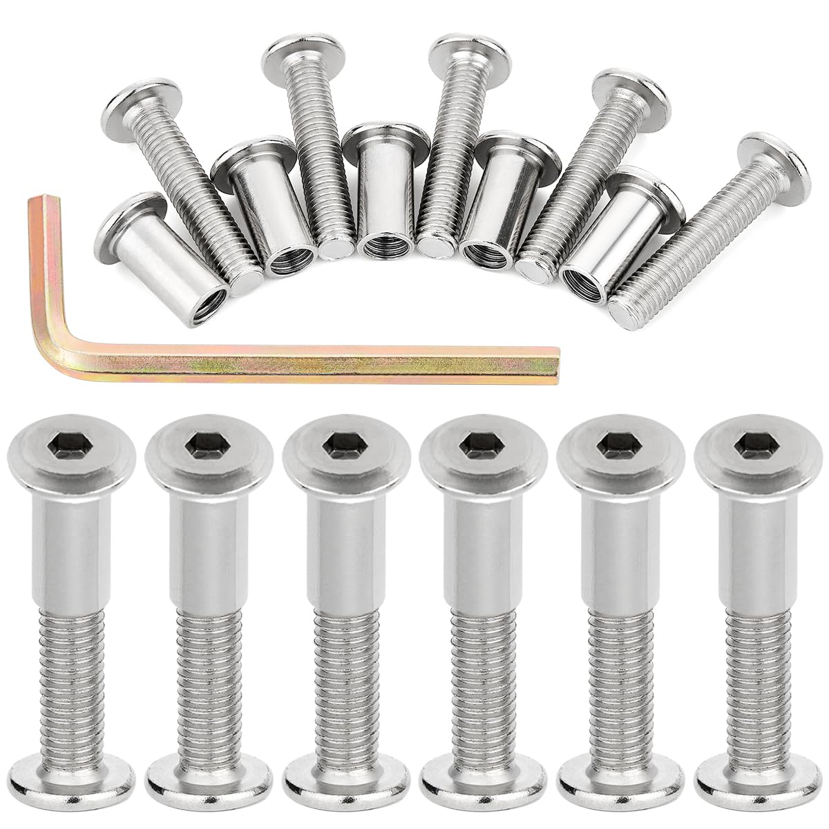 Xrfoiniu 50Pcs M8x40mm Silver Furniture Bolts Barrel Nut & Bolt - Essential for Precision Equipment Assembly, Providing Tight and Secure Fits Every