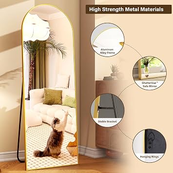 XRAMFY Arched Full Length Mirror 58x18 Floor Mirrors with Aluminum Alloy Frame Free-Standing Wall Mounted Floor Mirrors or Large Dressing Mirror, Gold Arch Mirror