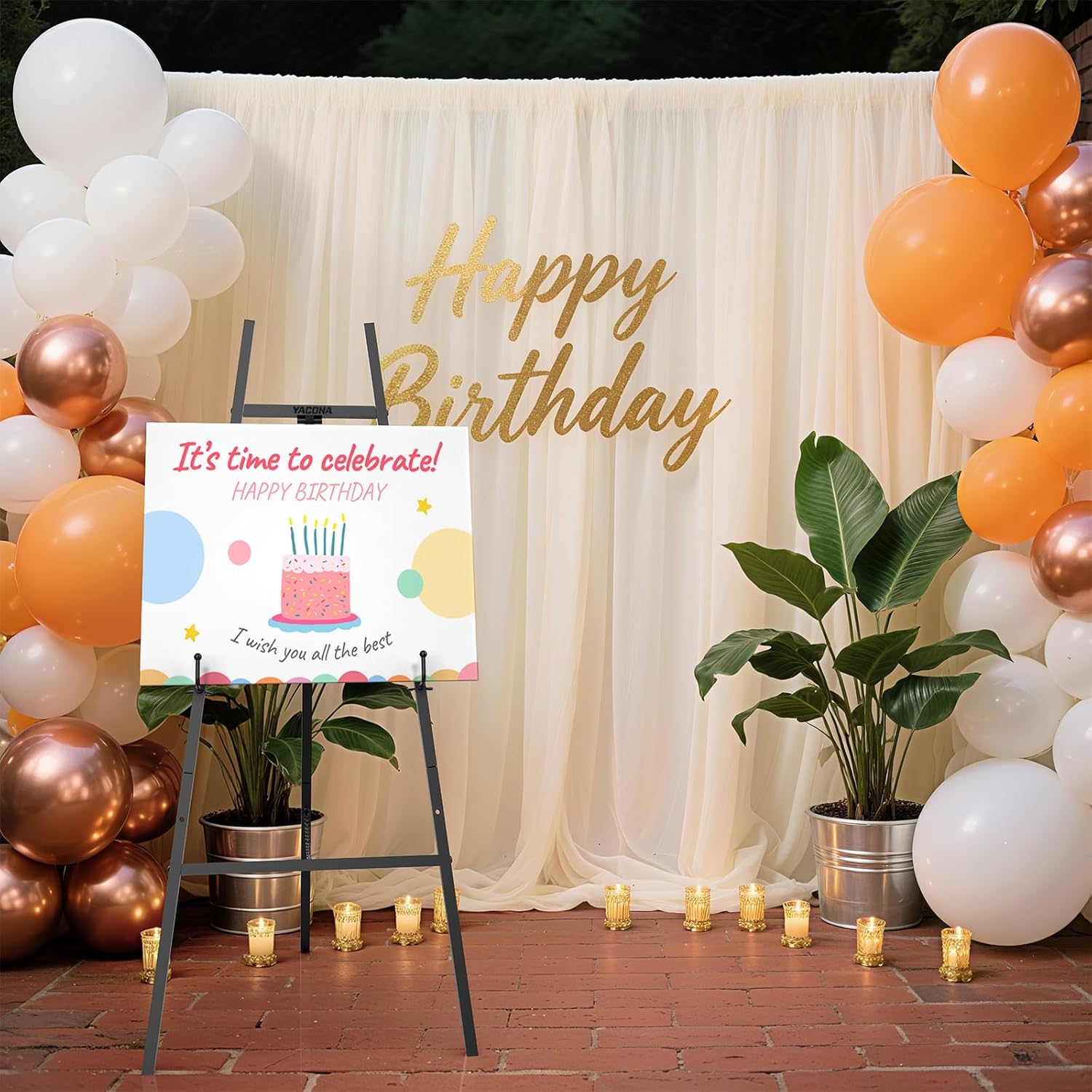 Black Easel Stand for Signs, 4-Tier Height Metal Standing Easel with Adjustable Chain, Heavy Duty Art Easel for Painting, Wedding Sign, Party, Posters & Commercial Display