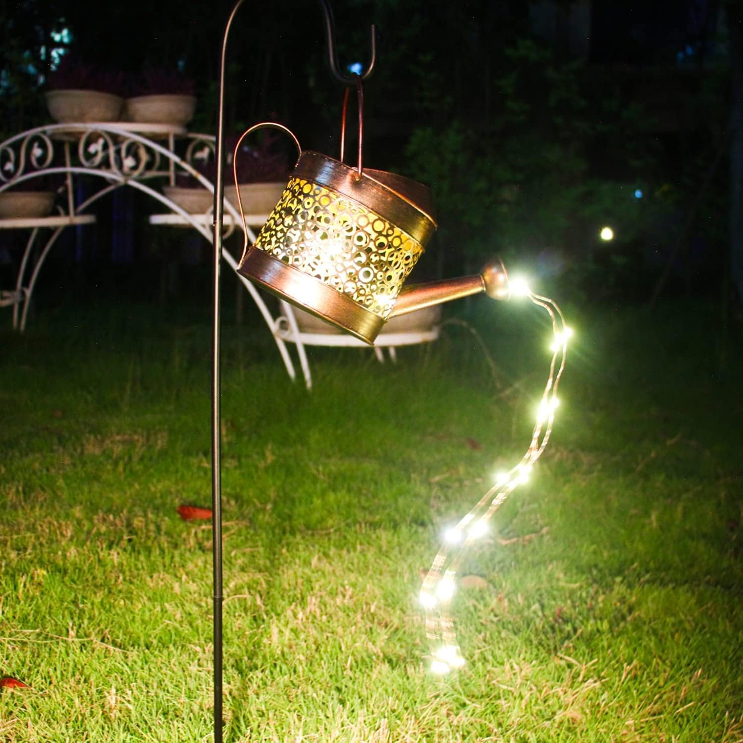 Garden Decor Solar Lights Outdoor Watering Can Decoration Hanging