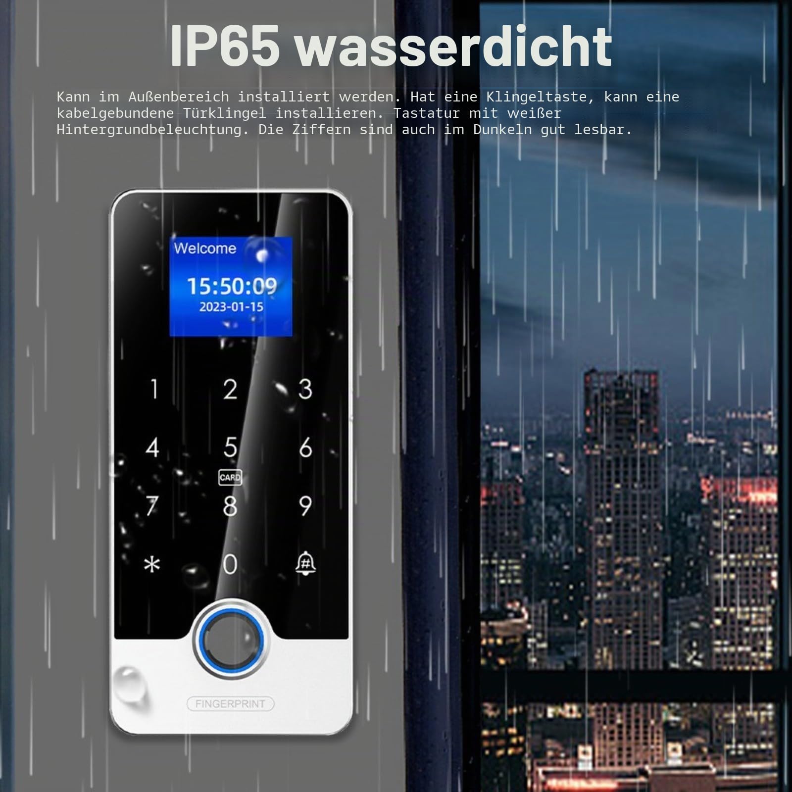türschloss mit Fingerabdruck- und Passwortzugang, wasserdichtes Zutrittskontrollsystem mit App-Steuerung, für Tuya, bis zu 300 Fingerabdrücke, 1000 RFID-Karten und 1000 Passwörter(J300A)