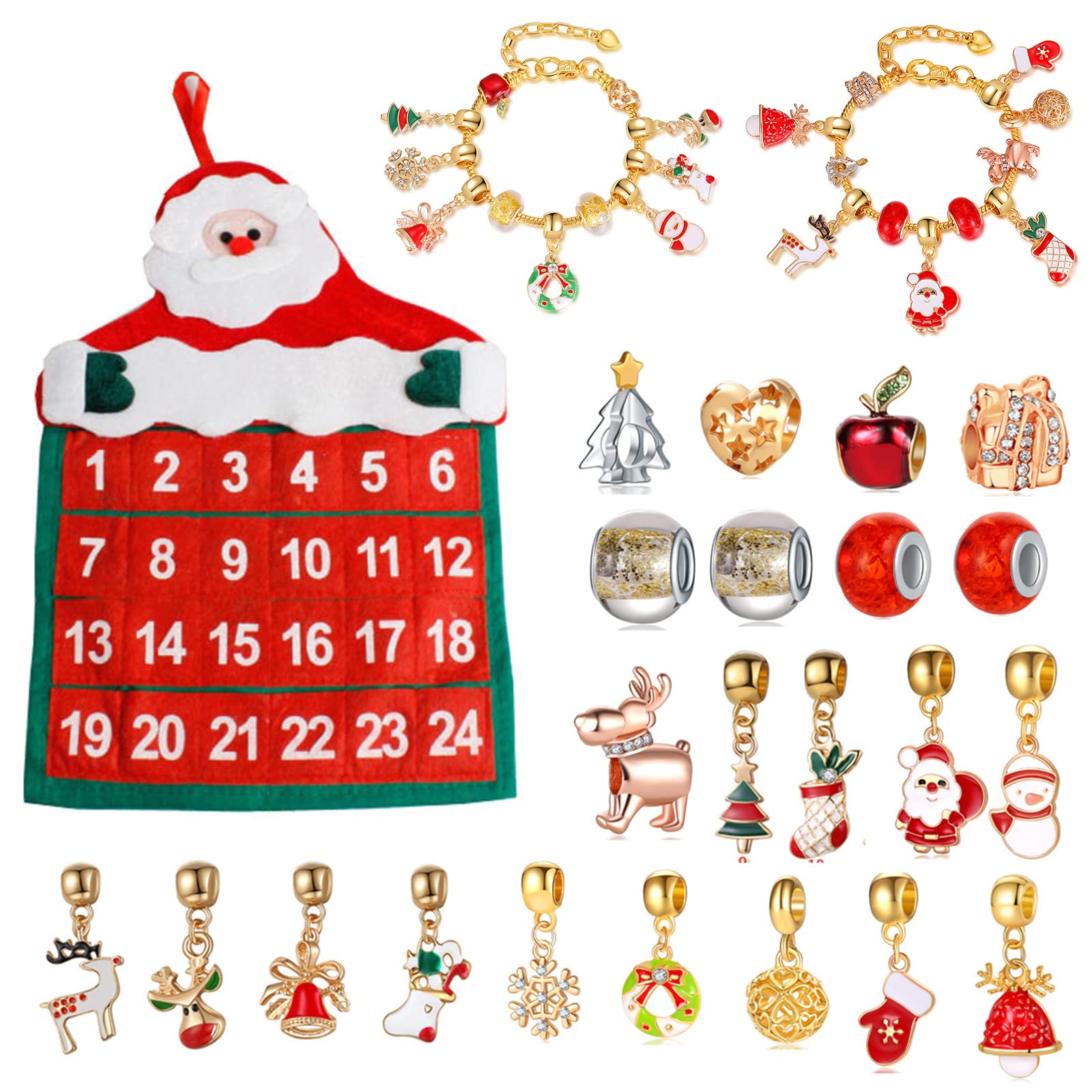 Christmas Advent Calendar 2023 Girls Bracelets Gift Set, 24 Days Xmas Countdown Calendars DIY Charm Beads Jewelry Making Kit For Kids & Teens (2 Bracelets/Pack)