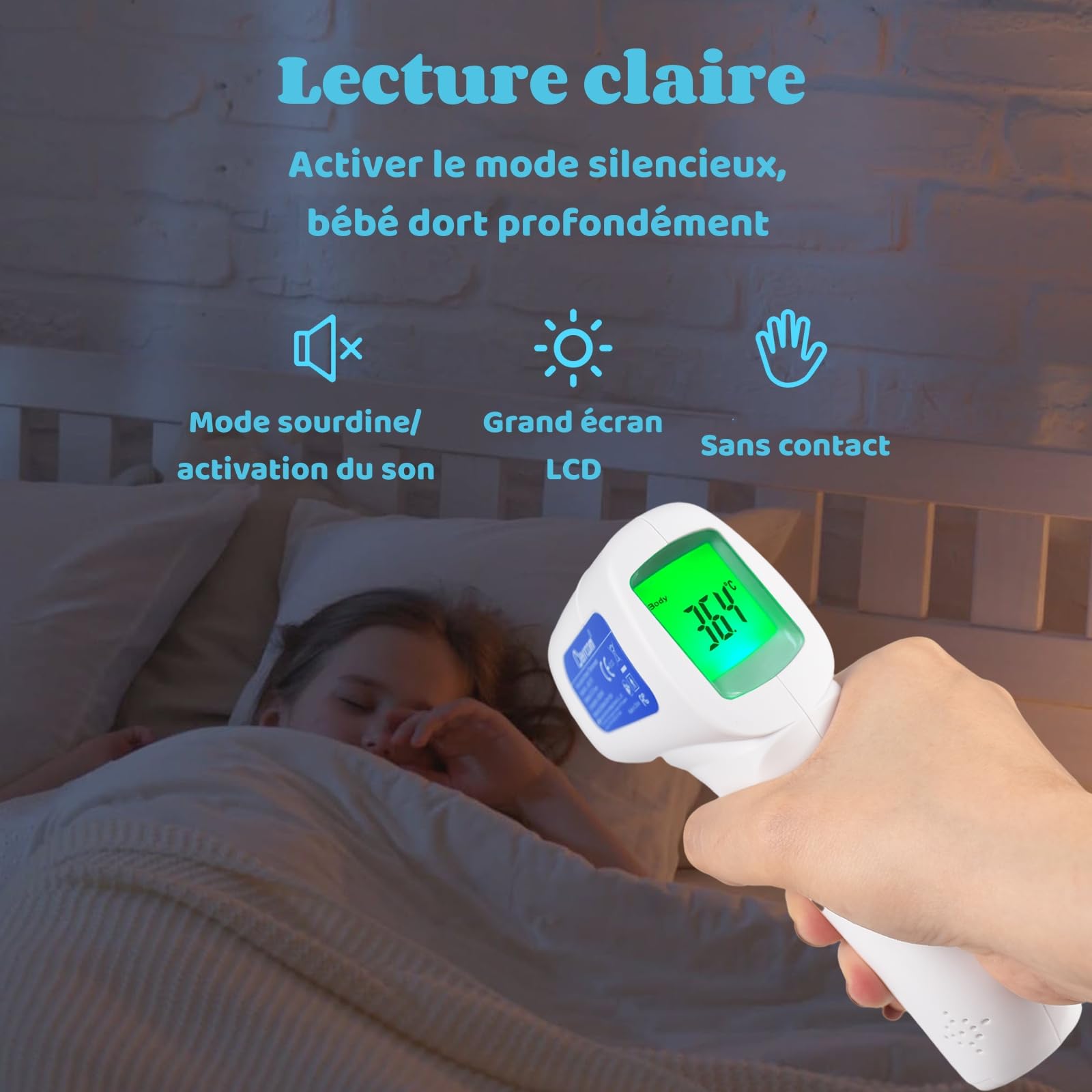 Thermomètre Frontal Adulte et Bébé, Berrcom Thermomètre Médical Infrarouge sans Contac avec Lecture Instantanée, Alarme de Fièvre, Mode Muet, Rappel de Mémoire