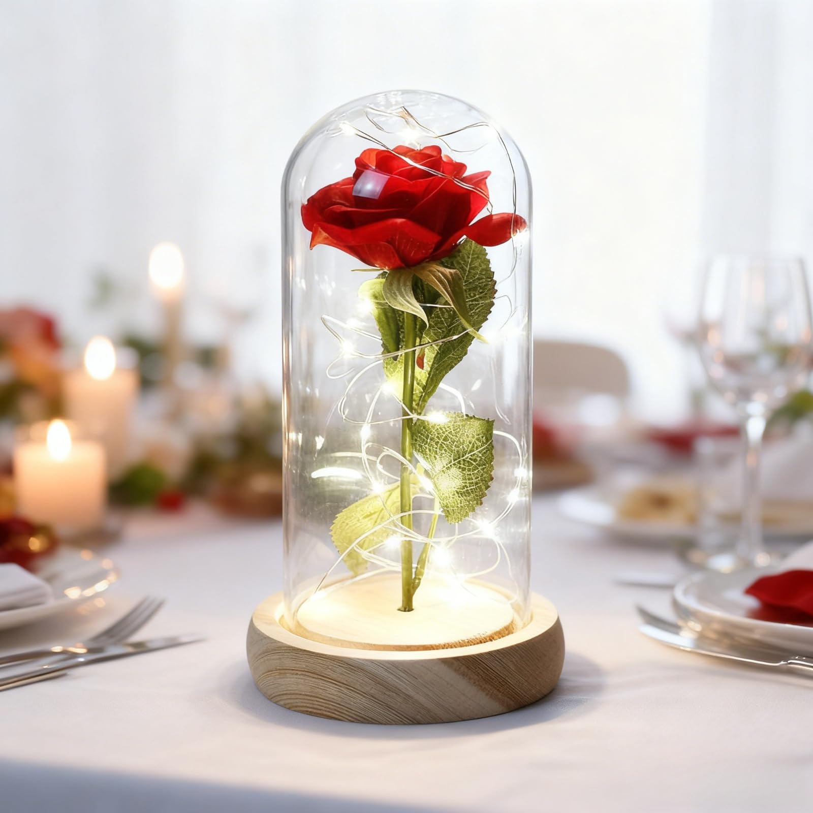La bella e la bestia rosa, fiori per sempre rosa in Cupola trasparente con striscia luminosa a LED, per San Valentino, anniversario di matrimonio, festa della mamma, decorazioni per l'ufficio a casa