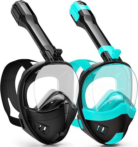 Miniatura 11 de Máscara de esnórquel de cara completa, equipo de esnórquel para niños y adultos con el último sistema de respiración de parte superior seca y Negro