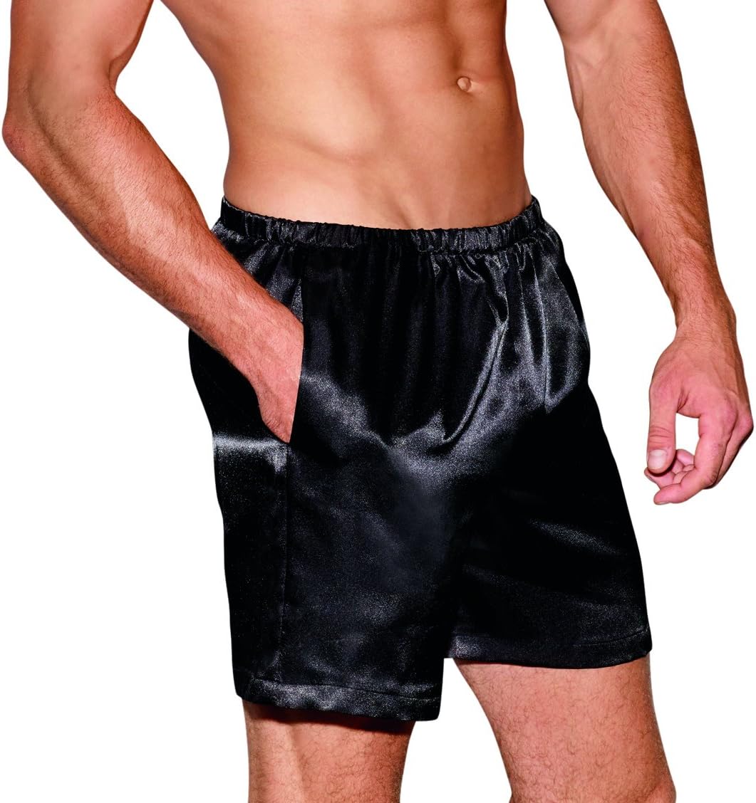 Dreamgirl Men's Black Satin Boxer Short with Pockets