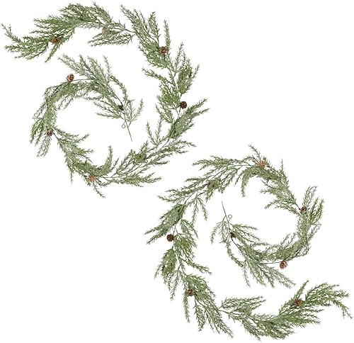 Miniatura 5 de Factory Direct Craft - Juego de 2 guirnaldas de pino de abeto Douglas artificiales resistentes a la intemperie, para decoración navideña y