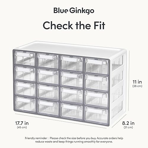 Miniatura 2 de Blue Ginkgo Gabinete mediano de 16 cajones, organizador transparente apilable para hardware, cuentas, ladrillos de plástico, oficina y