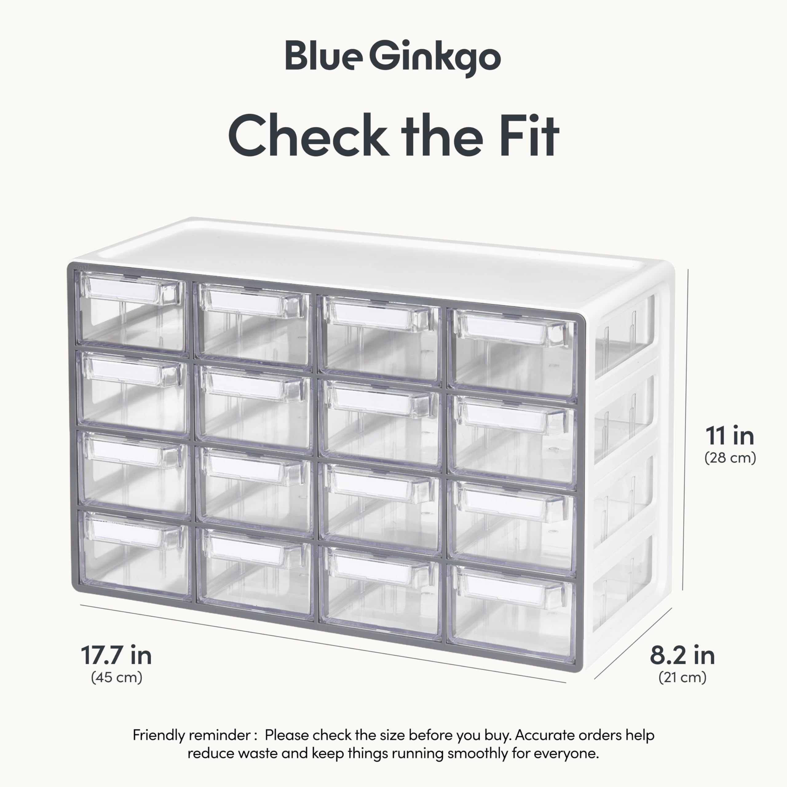 Blue Ginkgo Middelgrote kast met 16 lades - stapelbare transparante organizer voor hardware, kralen, plastic bakstenen, kantoor en ambachtelijke opslag (gemaakt in Korea, blauw