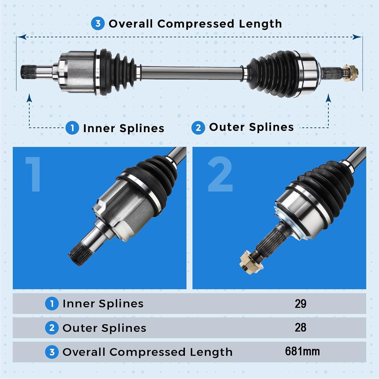 Front Left Driver Side CV Axle Assembly for 2007-2008 Acura TL w/Auto Trans.