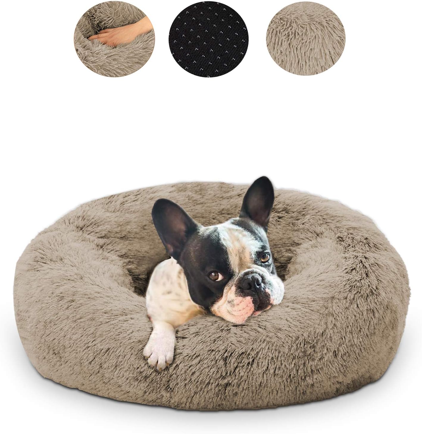 XIRGS Dog Calming Bed, Orthopedic Round Donut Cuddler Ultra Soft Plush Comfortable Cozy Sponge Cushion Bed with Non-Slip Bottom Furry…