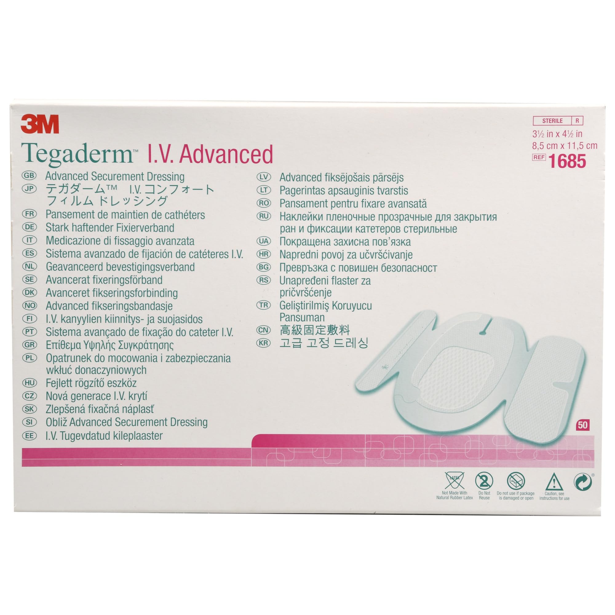 3M Tegaderm™ IV Advanced – 8,5 x 11,5 cm Pansement avancé adhésif stérile en film de polyuréthane avec bord en TNT pour cathéters veineux centraux, lot de 50