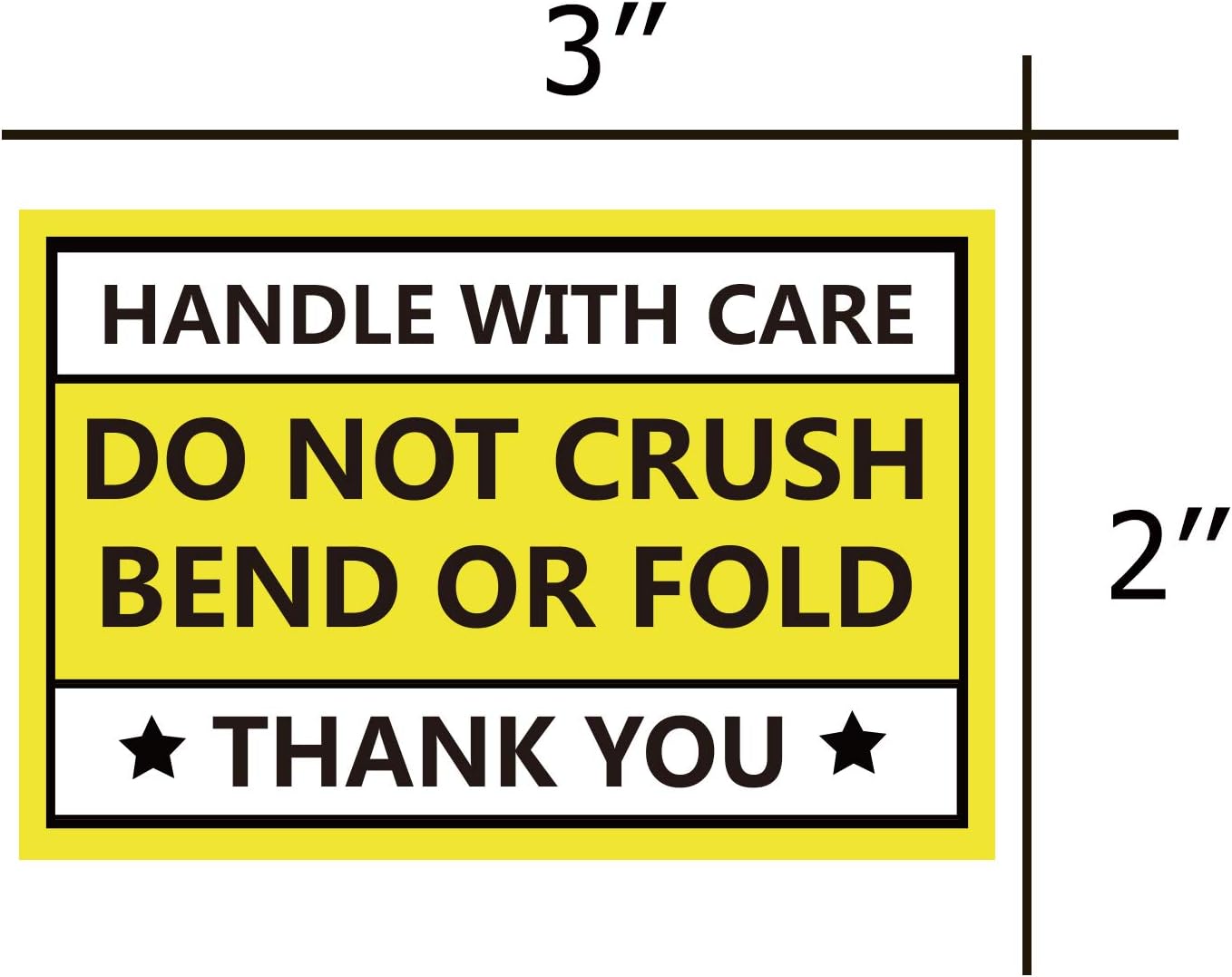 Do not Crush Bend or Fold Warning Sticker 2X3 inch Yellow Handle with Care Shipping Labels Do Not Bend Fragile Mailing Labels for Packages Boxes Inventory 300 Pcs Per Roll (Pack of 2)