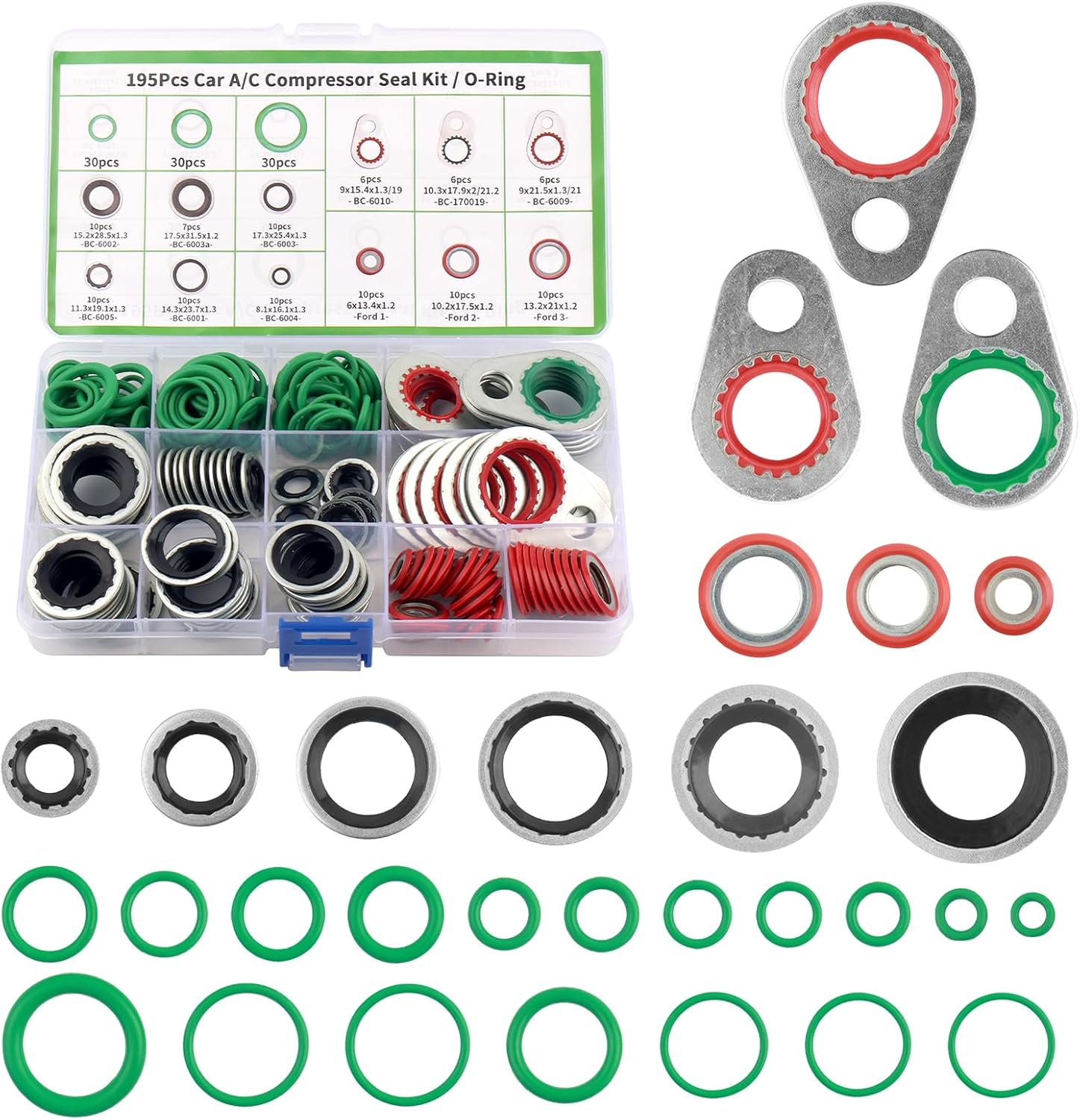 139PCS AC O Ring Kit Contains 30 Sizes,Durable A/C O Ring Assortment Kit with 54PCS Rubber Gasket & 85PCS Spacers for Seal Improvement,Professional AC Compressor Gasket Kits