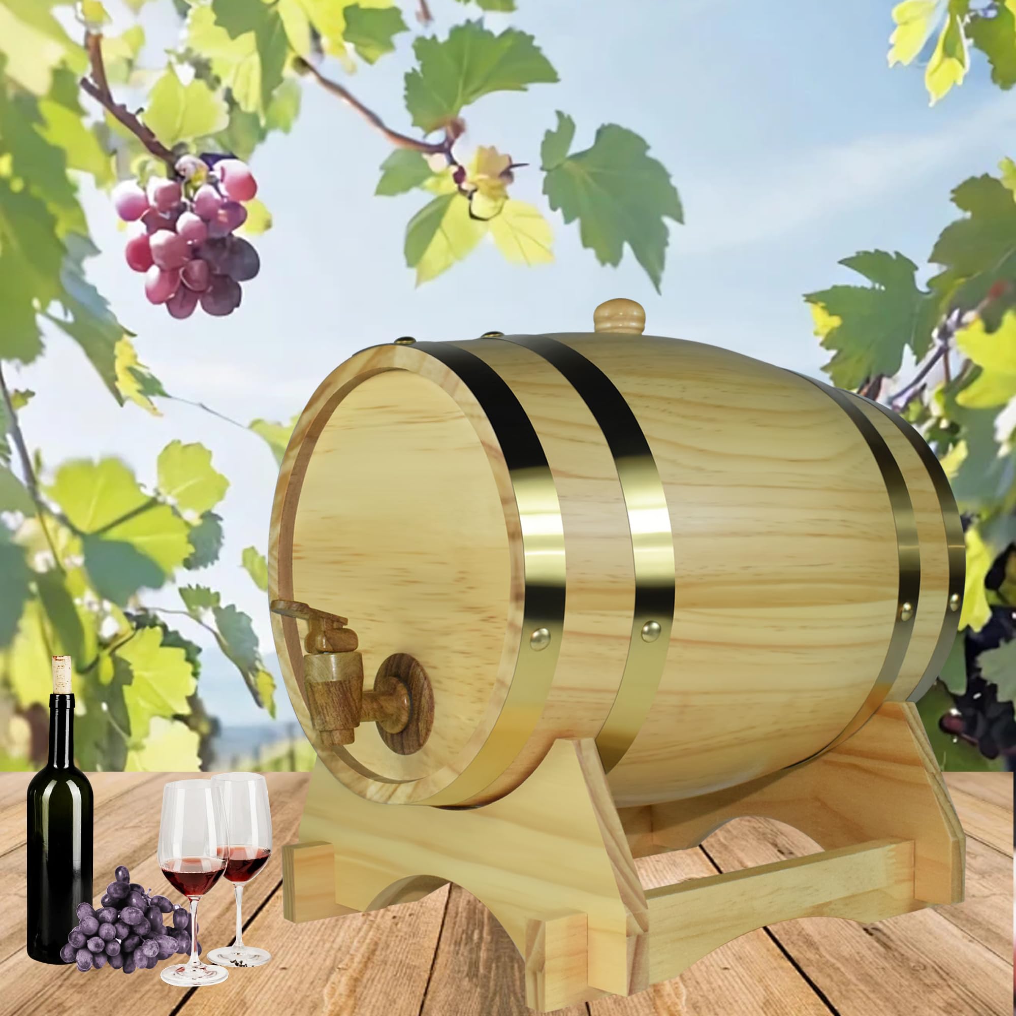 1.5L Whiskey Barrel Wine Barrel Wooden Whiskey Dispenser with Baked Oak Chips Aging Barrels Mini Keg Wine Bucket Decor for Table Bar Home Kitchen Restaurant BBQ Gifts for Men, White