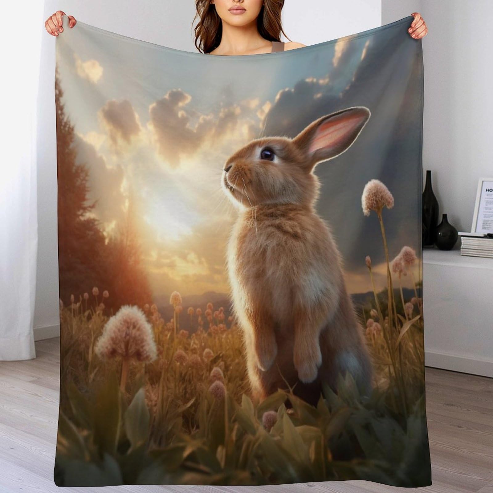Manta de conejo para sofá y tardes de camping acogedoras en familia 130x180 cm