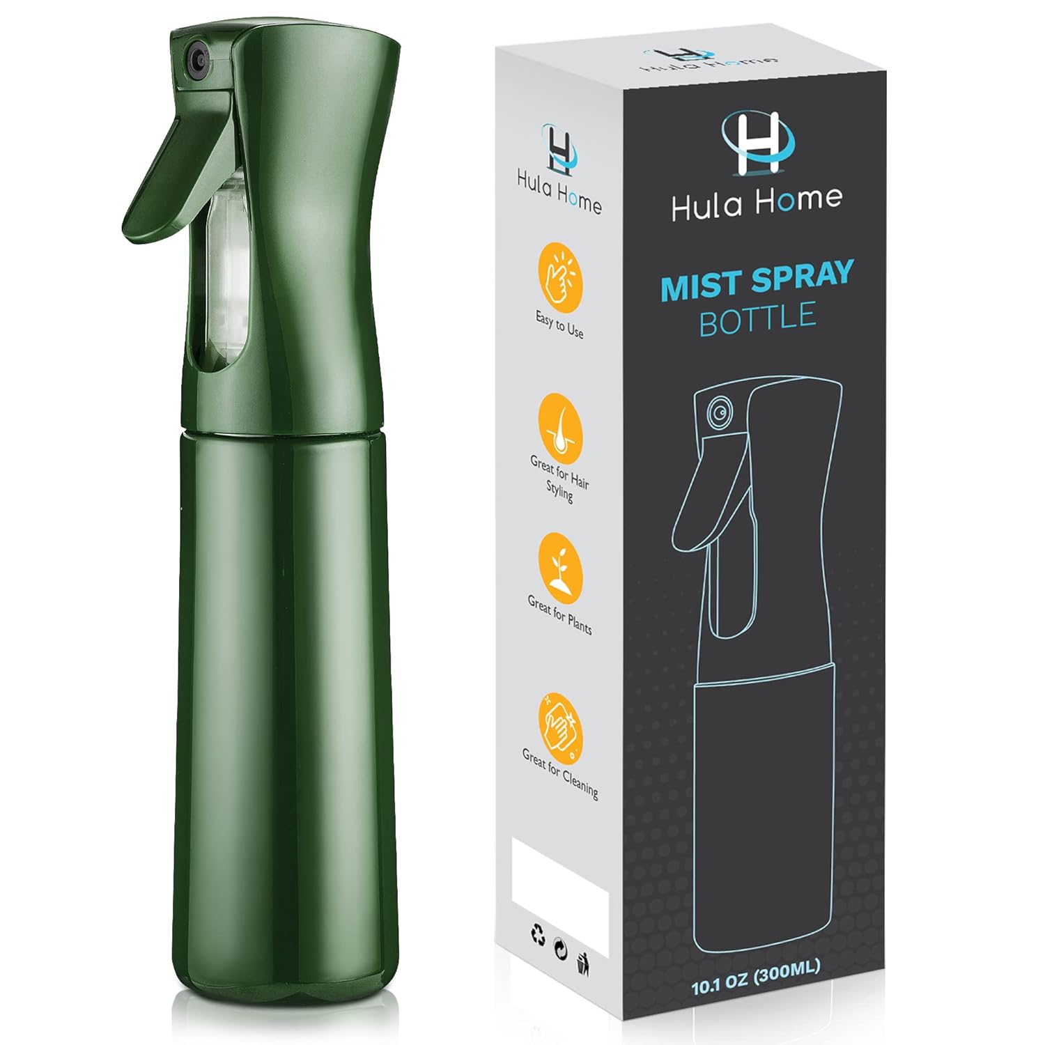 Hula Home Continuous Spray Bottle (10.1oz/300ml) Empty Ultra Fine Plastic Water Mist Sprayer – For Hairstyling, Cleaning, Salons, Plants, Essential Oil Scents & More - Black : Patio, Lawn & Garden