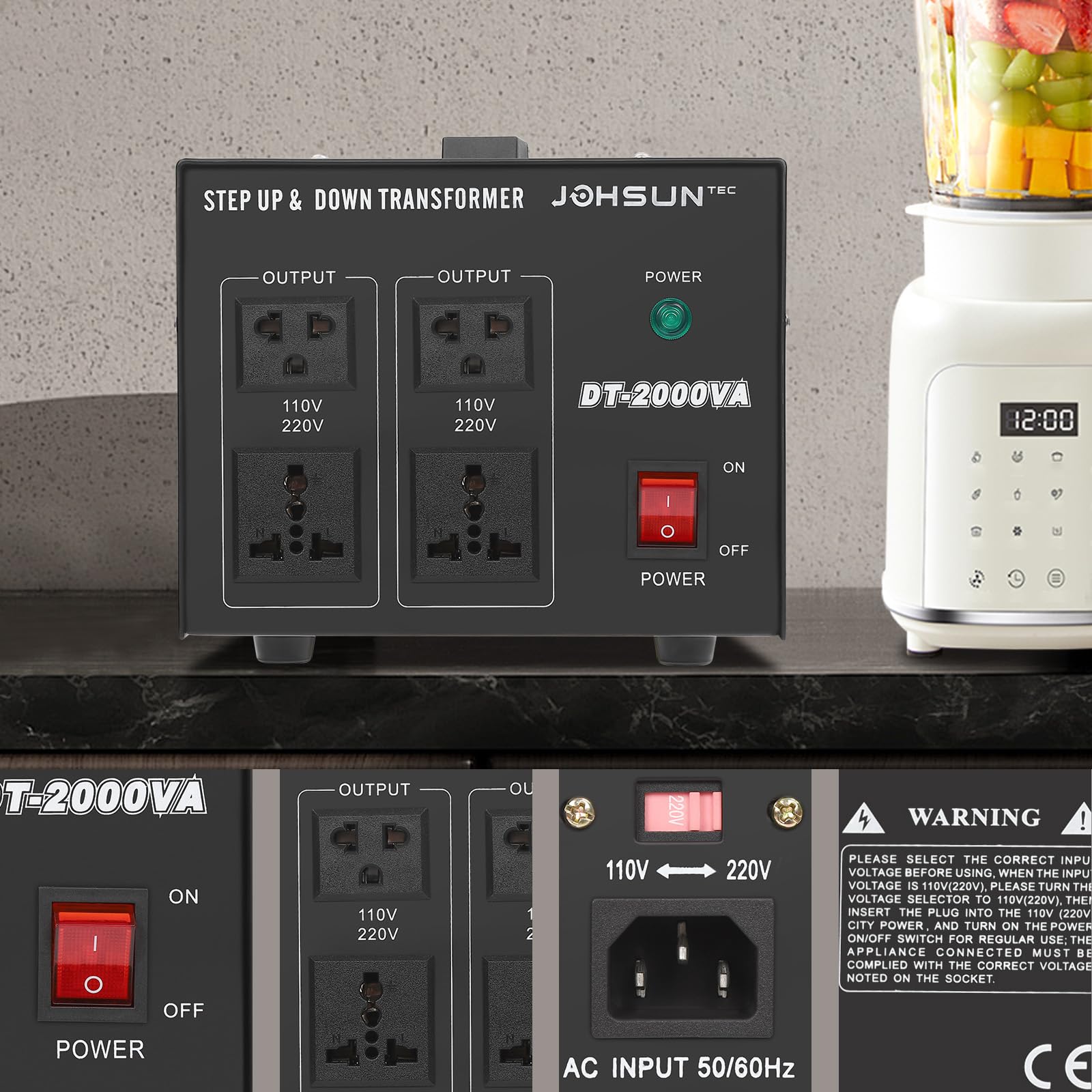 Trasformatore di tensione da 2000 W, conversione bidirezionale, diverse modalità di uscita con maniglia, tensione di uscita di ingresso 220 V/110 V, utilizzato per elettrodomestici