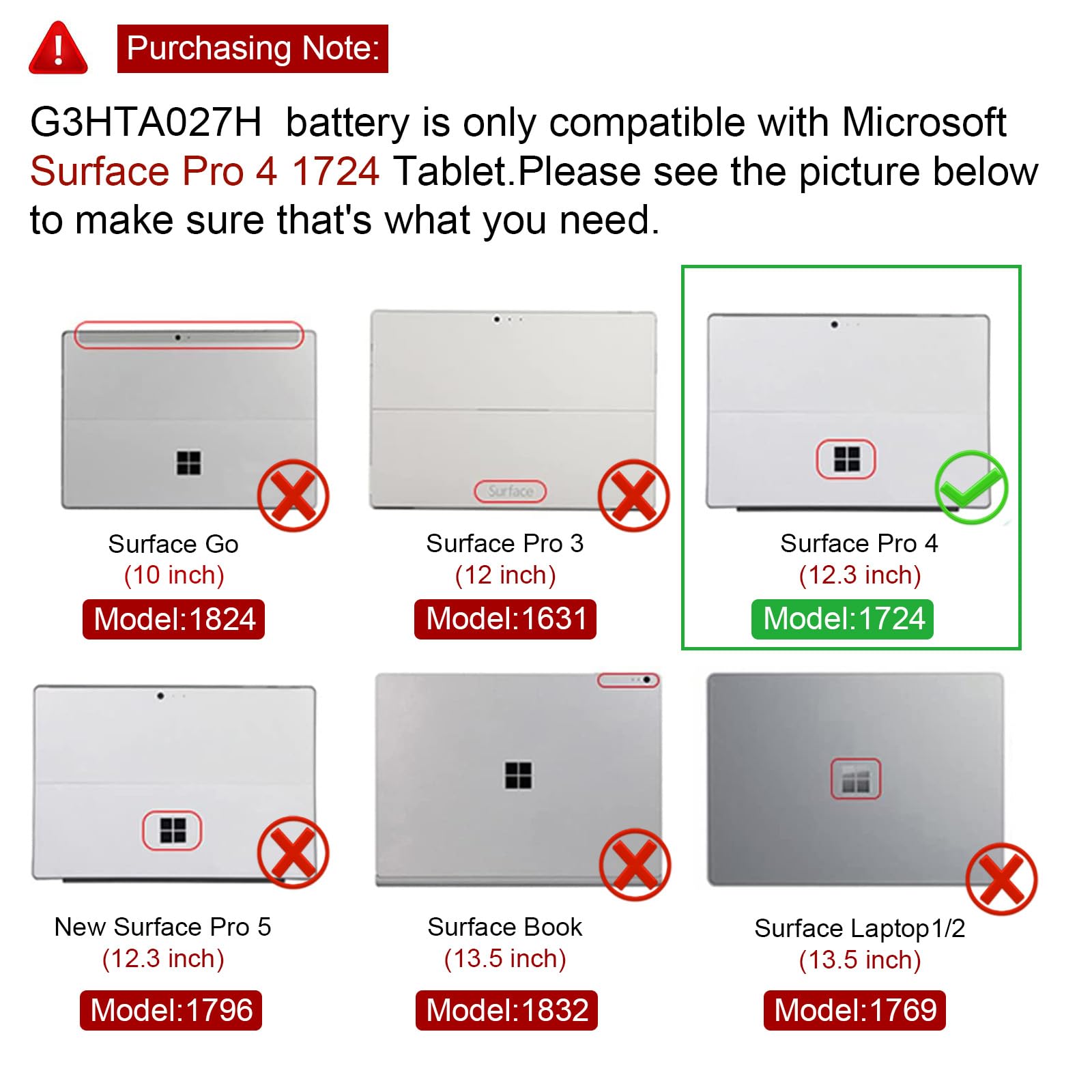 ASUNCELL 38.2wh 7.5v G3HTA027H DYNR01 Notebook Battery for Microsoft Surface Pro 4 1724 12.3 Inch Series