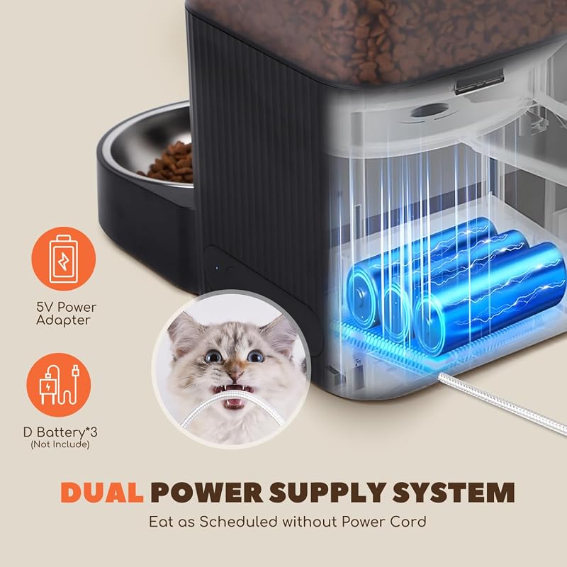 Nobleza WiFi Automata Kisállat Etető 4,2L - Kutyáknak és Macskáknak, Időzítővel, Hangrögzítéssel, 1-10 Adagolás, Rozsdamentes Tál, Fekete