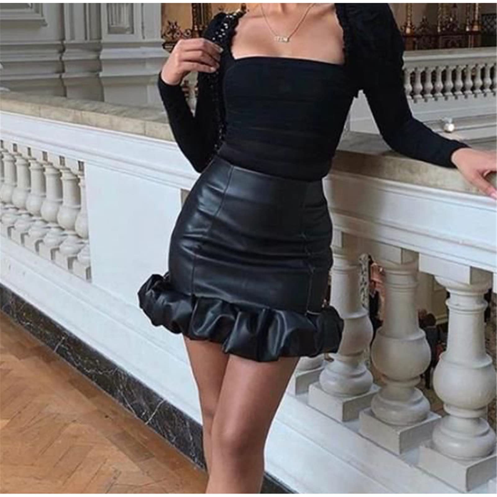 Leather Skirt Women Mini Falda de Cintura Alta for Mujeres Cuero Negro Bodycon Faldas Cortas