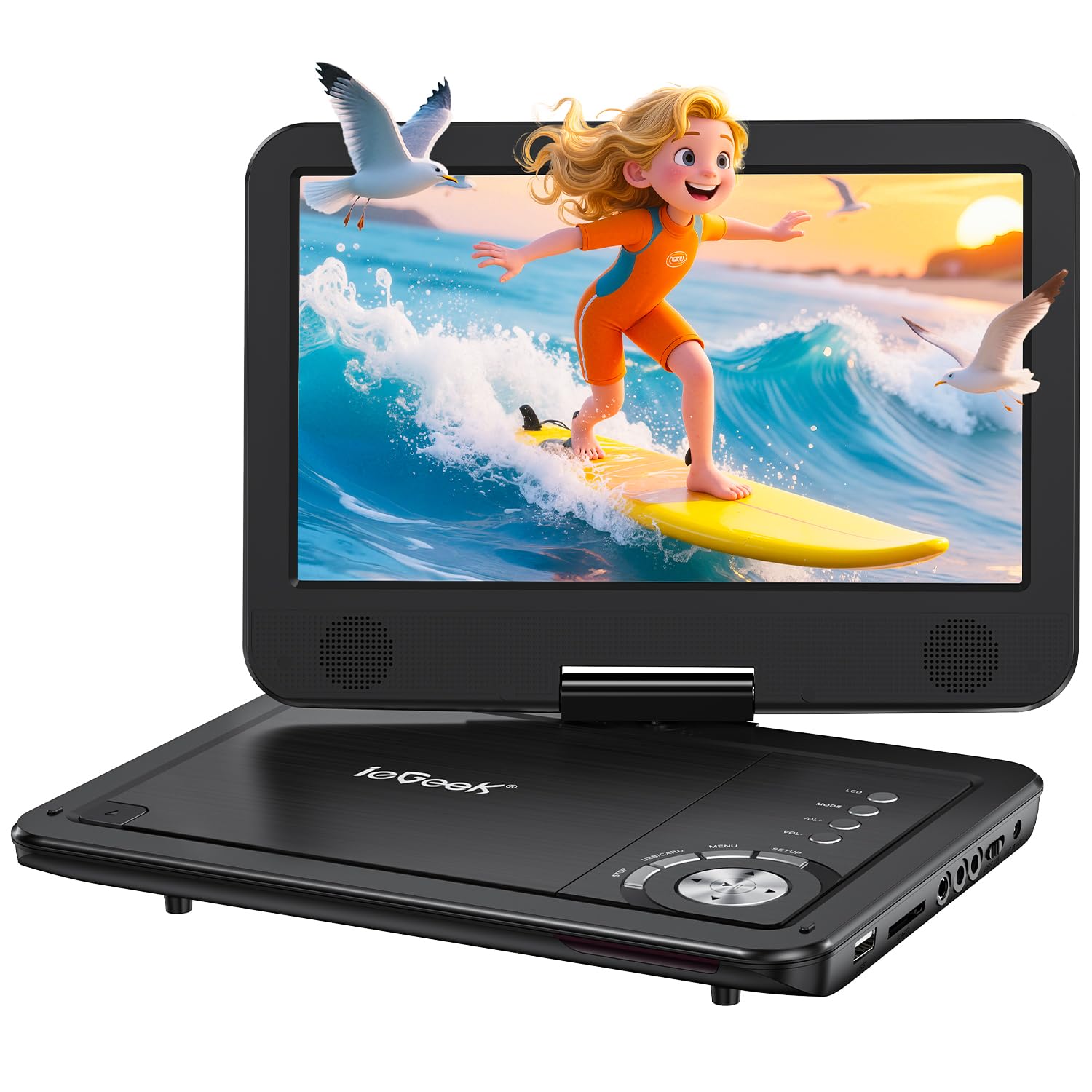 ieGeek Portable DVD Player 12.5", with 10.5" HD Swivel Screen, Car Travel DVD Players 5 Hrs Rechargeable Battery, No Region Restrict Video Player for Kids, Remote Control, Sync TV, USB&SD, Black