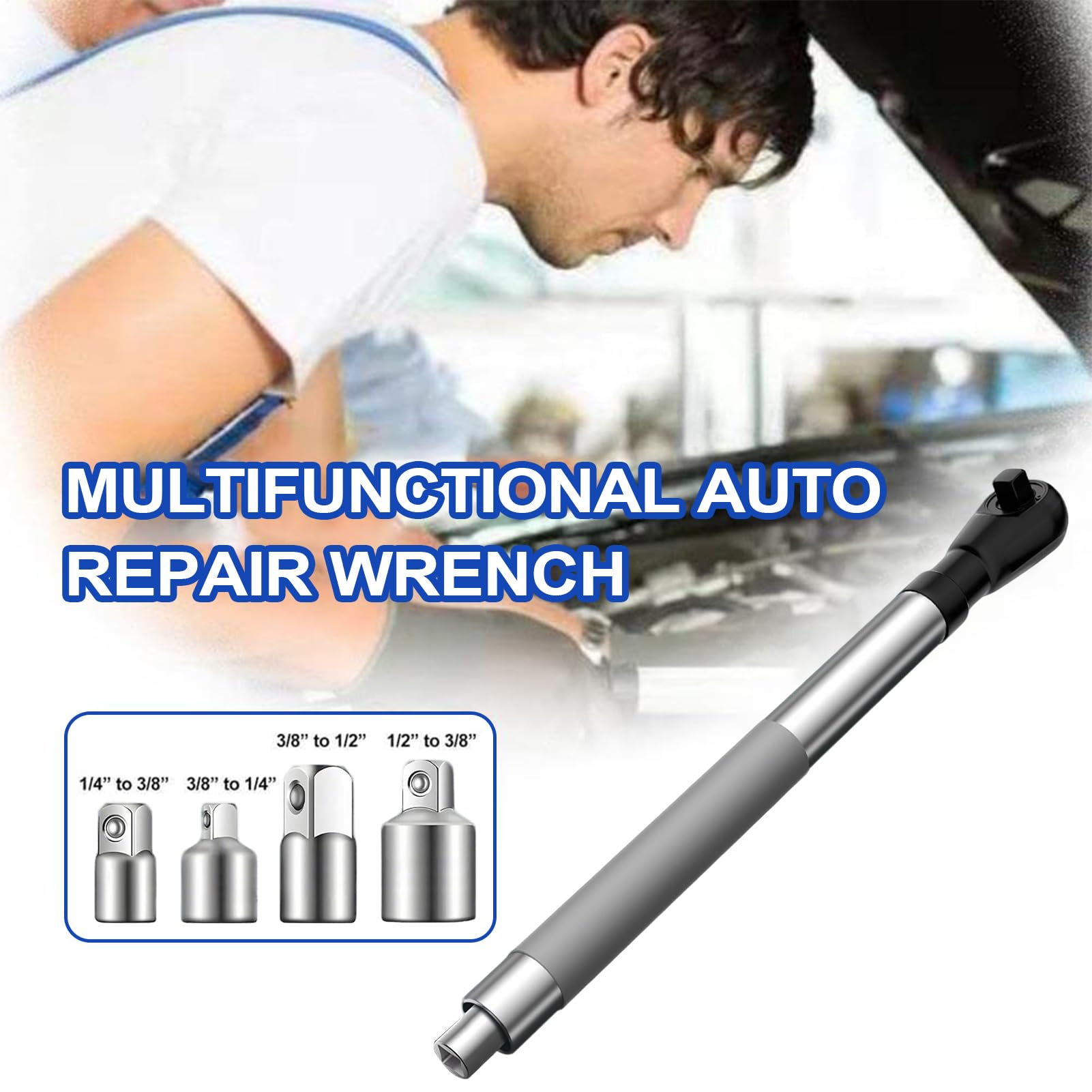 Llave de extensión | Extensor de trinquete – Con 4 casquillos adaptador flexible taladro de 1/2 pulgadas para mantenimiento industrial eléctrico automático mecánico