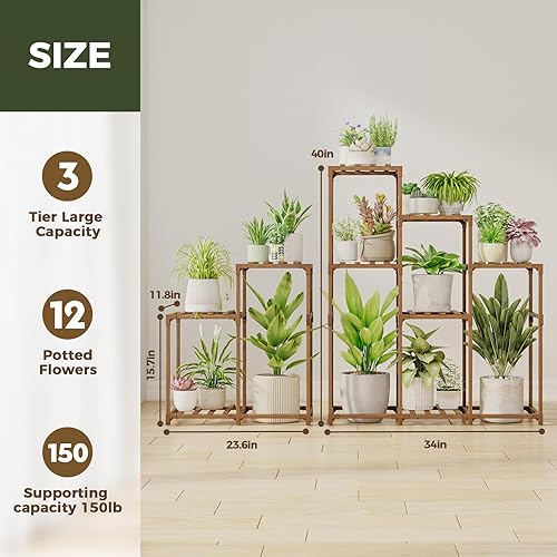 Miniatura 6 de Bamworld Paquete de 2 juegos de soportes de esquina para plantas de interior, estantes altos para plantas al aire libre para múltiples plantas, 10