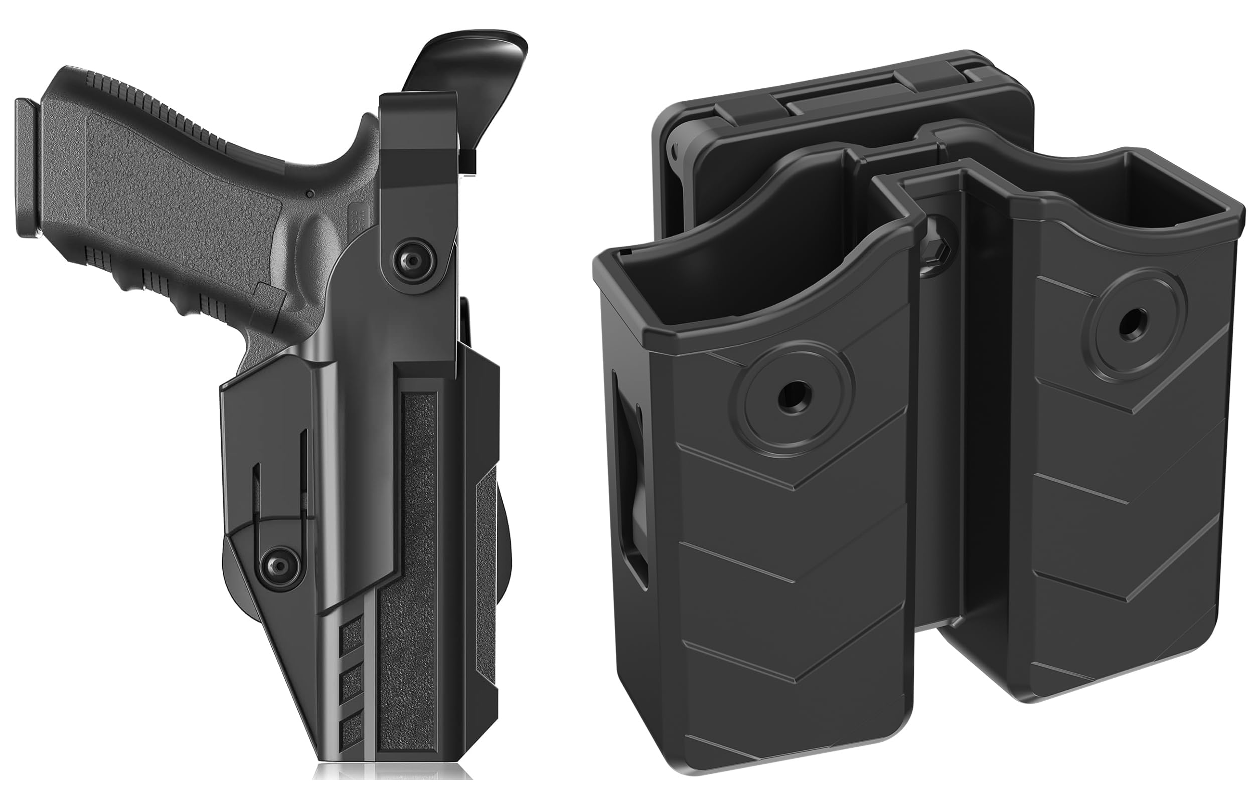 Glock 19 Level Ⅱ Retention Duty Holster and Universal Double Magazine Pouch 9mm/.40 Caliber for Glock/Sig/Beretta/Taurus/Ruger