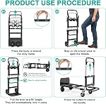 3-in-1 Camions à main repliables, 500lbs Dolly convertible, chariot à dolly avec roues lourdes, chariot mobile avec poignée rétractable, chariot collasible pour le déménagement bureau/maison/entrepôt/boîtes/cartons (noir)