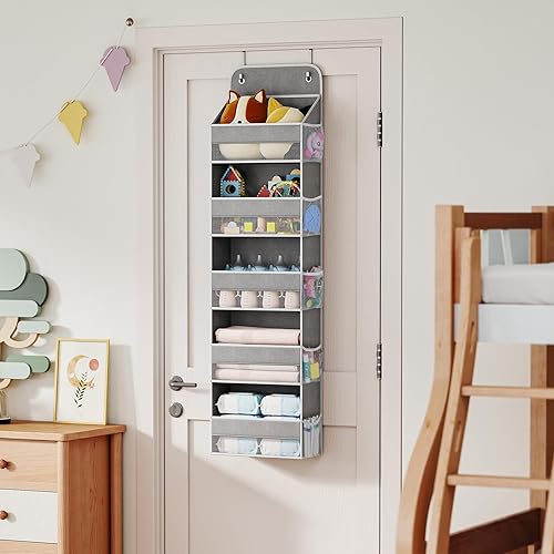 Miniatura 9 de LAMU Organizador de 5 niveles para colgar sobre la puerta, 5 bolsillos grandes y 10 bolsillos laterales detrás de la puerta de almacenamiento para