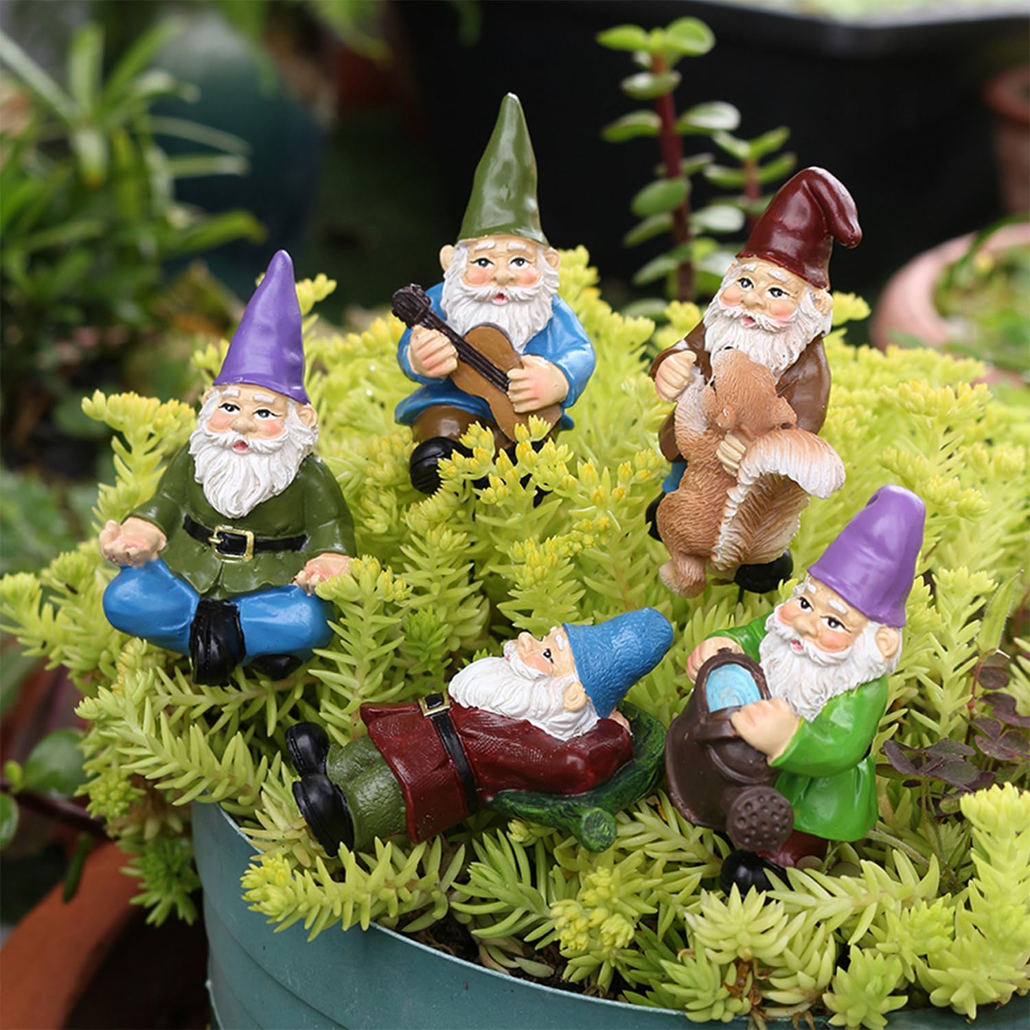 5 Stück Gnomos De Maceta De Plantas, Decoracion Jardin Exterior, Estatua De Gnomo En Miniatura De Bonsái, Enano Pequeño Gnomos De Jardín En Miniatura, para Patio, Oficina, Jardín, Escritorio