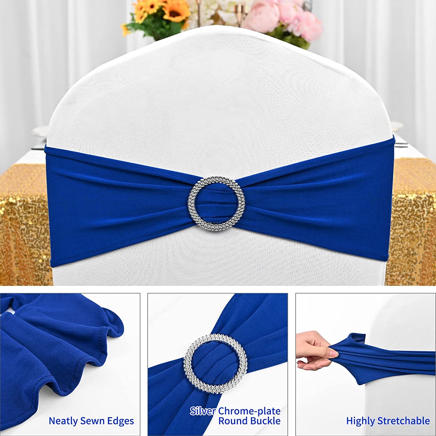Highdi Spandex Stuhl-Schärpen, Stretch Schleifen Stuhlbänder mit Schnalle Schieber Elastische Lycra Stuhlschärpen für Party Bankett Hotel Hochzeit Stuhl Dekorationen (100pc,Orange)