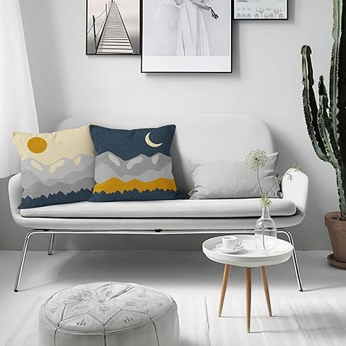 Miniatura 2 de HIWX Funda de almohada decorativa abstracta de estilo bohemio, sol, luna, bosque, montañas, arte moderno, amanecer, puesta de sol, paisaje, para