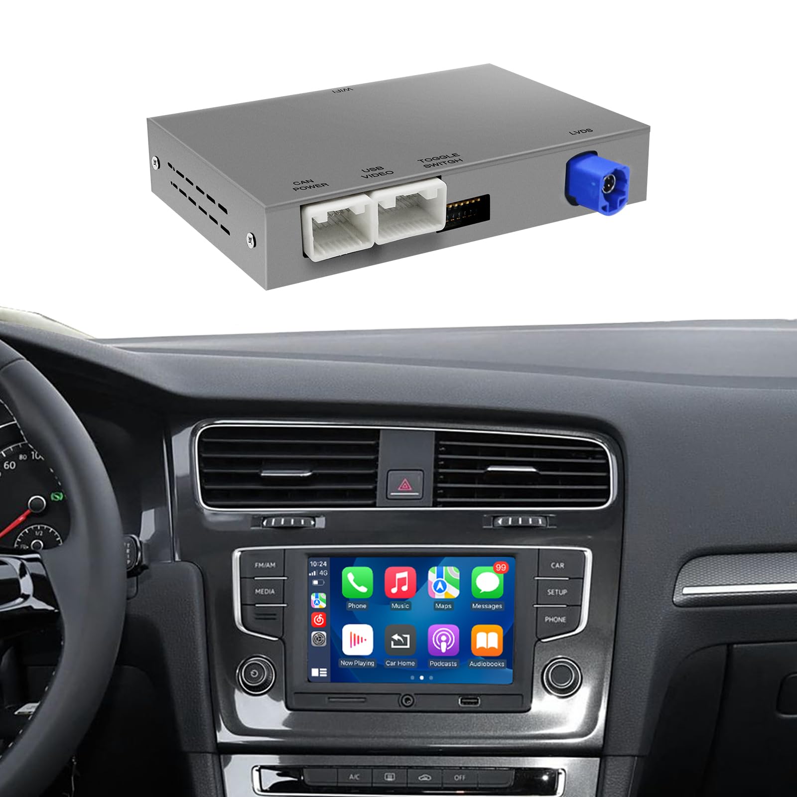 Drahtloses CarPlay und Android Auto Modul Fuer Volkswagen Skoda Octavia Golf 7 Polo Passat sowie Seat Leon GTI mit MIB/MIB2 System I Unterstuetzt Mirrorlink und OEM Fahrzeugfunktionen