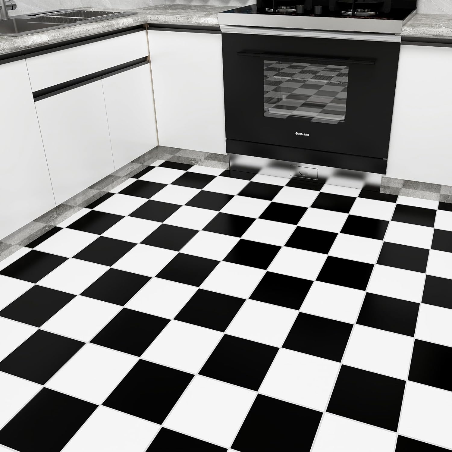 Lareko 60Sq.Ft Marble Peel and Stick Vinyl Floor Tiles,60 Tiles - 12" x 12",Waterfproof and Self Adhesive Vinyl Sticker Tiles,Laminate Flooring for for Kichen,Dining Room(Black 30pcs&White30pcs)