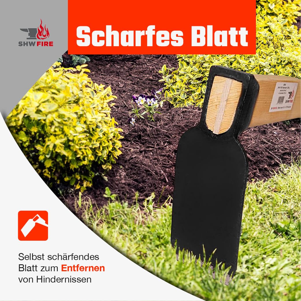 SHW-Fire | Hartboden-Reuthacke mit scharfer Hacke - 135 cm Eschenholzstiel, Wurzelentferner & Unkrauthacke für Gartenarbeit - Gartenhacke & Bodenhacke aus Spezialstahl | Made in Germany
