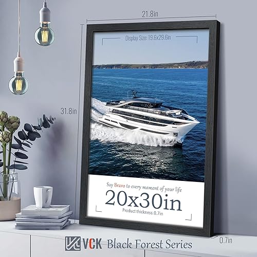 Miniatura 2 de VCK Juego de 4 marcos para póster de 20 x 30 pulgadas, exclusivos marcos de fotos texturizados de madera maciza negra, marco de galería para pared
