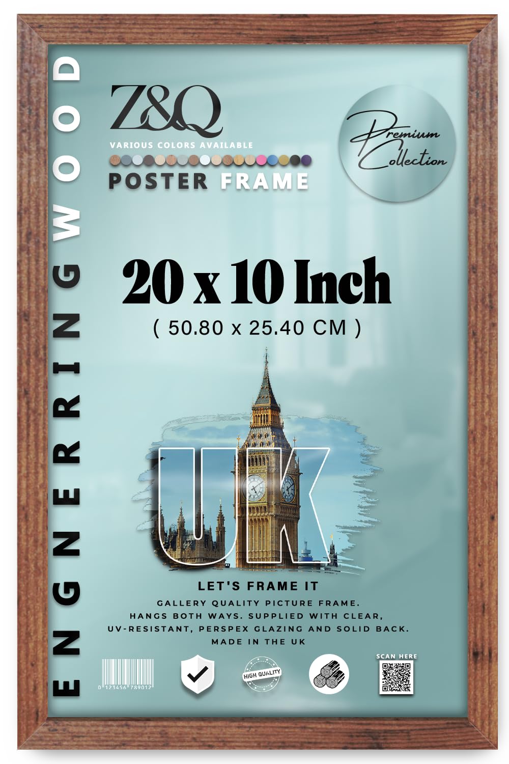 Z&Q - Flat Versatile MDF Wood Finish20 x 10 Inch Poster Frame | for Art Gallery (50.80 x 25.40 CM) Wall Décor & Room Display [ Rustic ] — image 1