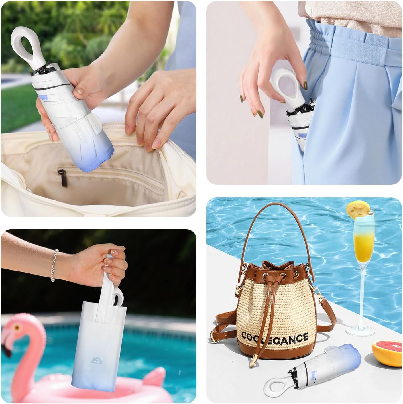 LEAGERA Mini Travel Umbrella UPF 50+ - Folding Portable Compact Umbrella for Purse Lightweight Tiny Trendy UV Protection Umbrellas for Women Girls - Image 3