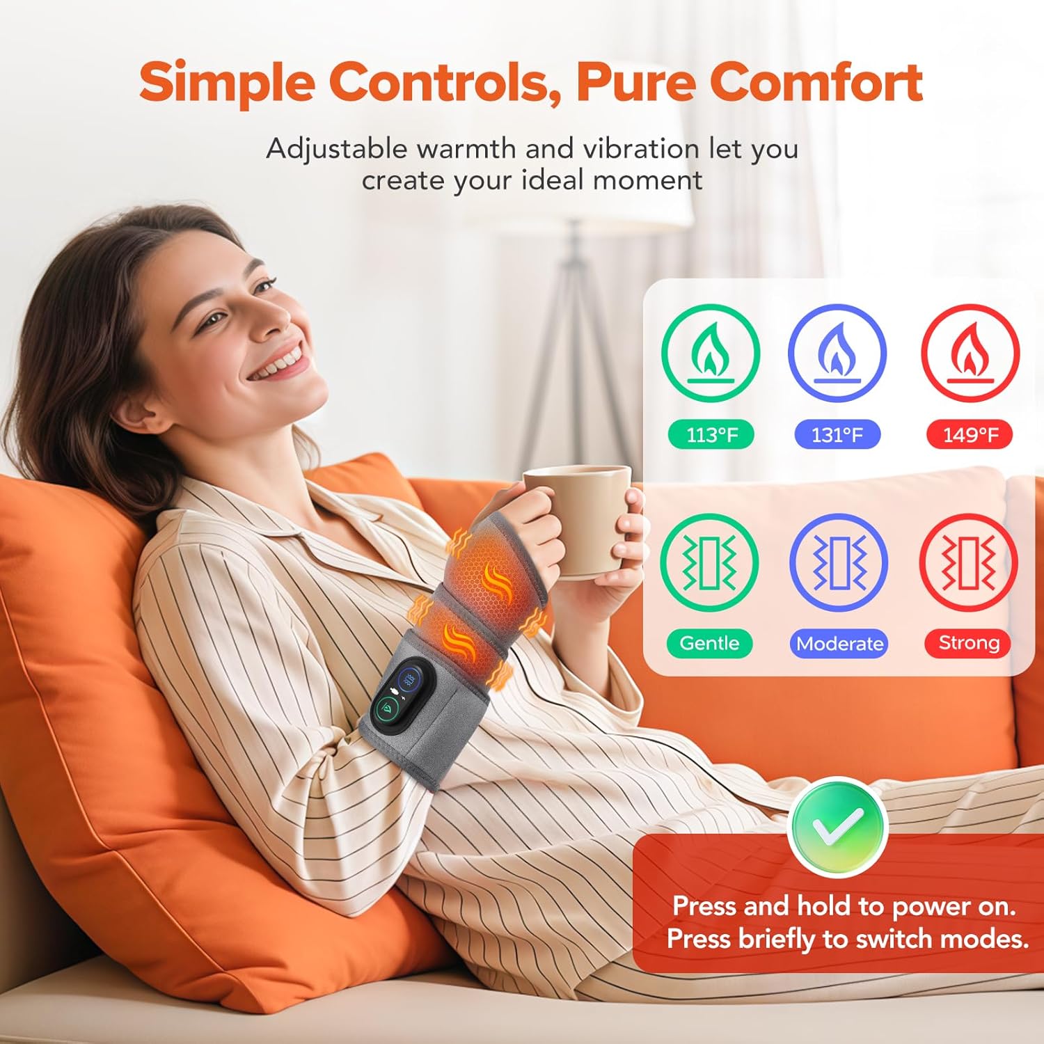 Cordless Wrist Heating Pad with Massage & Red Light, Rechargeable Heated Wrist Brace Wrap for Carpal Tunnel, Arthritis, Wrist Massager for Hand Pain Relief, 3 Heat & Vibration Modes (Grey) - Image 2