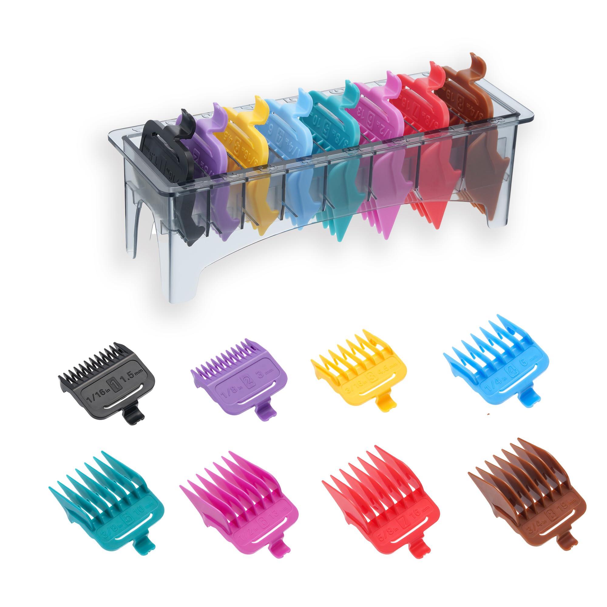 VGR 890 8-Piece Color-Coded Hair Clipper Guide Combs with Rack
