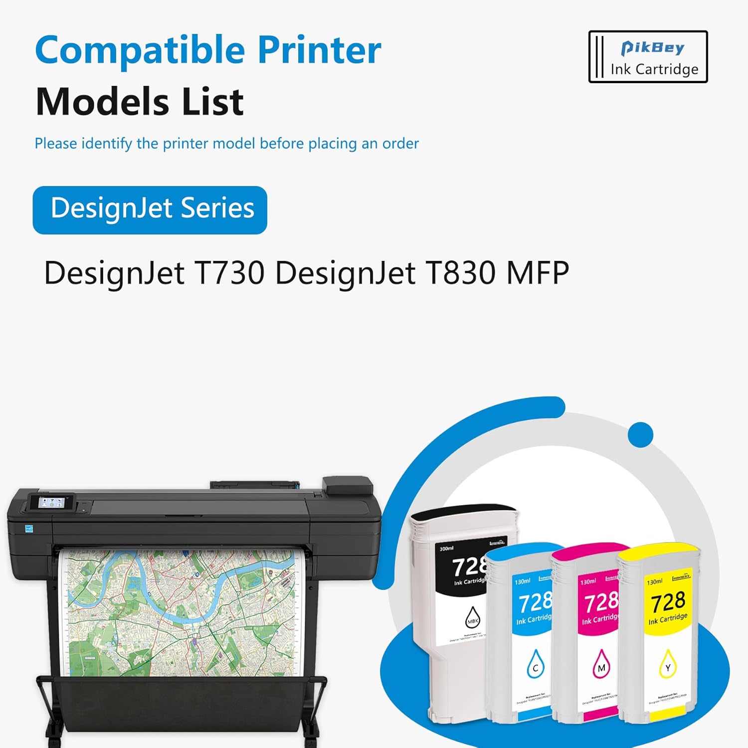 728 Ink Cartridges 4-Pack (300-ml Matte Black / 130-ml Cyan/Magenta/Yellow) Compatible 728 Ink Cartridge Replacement for HP DesignJet T830 MFP & T730 Large Format Plotter Printer