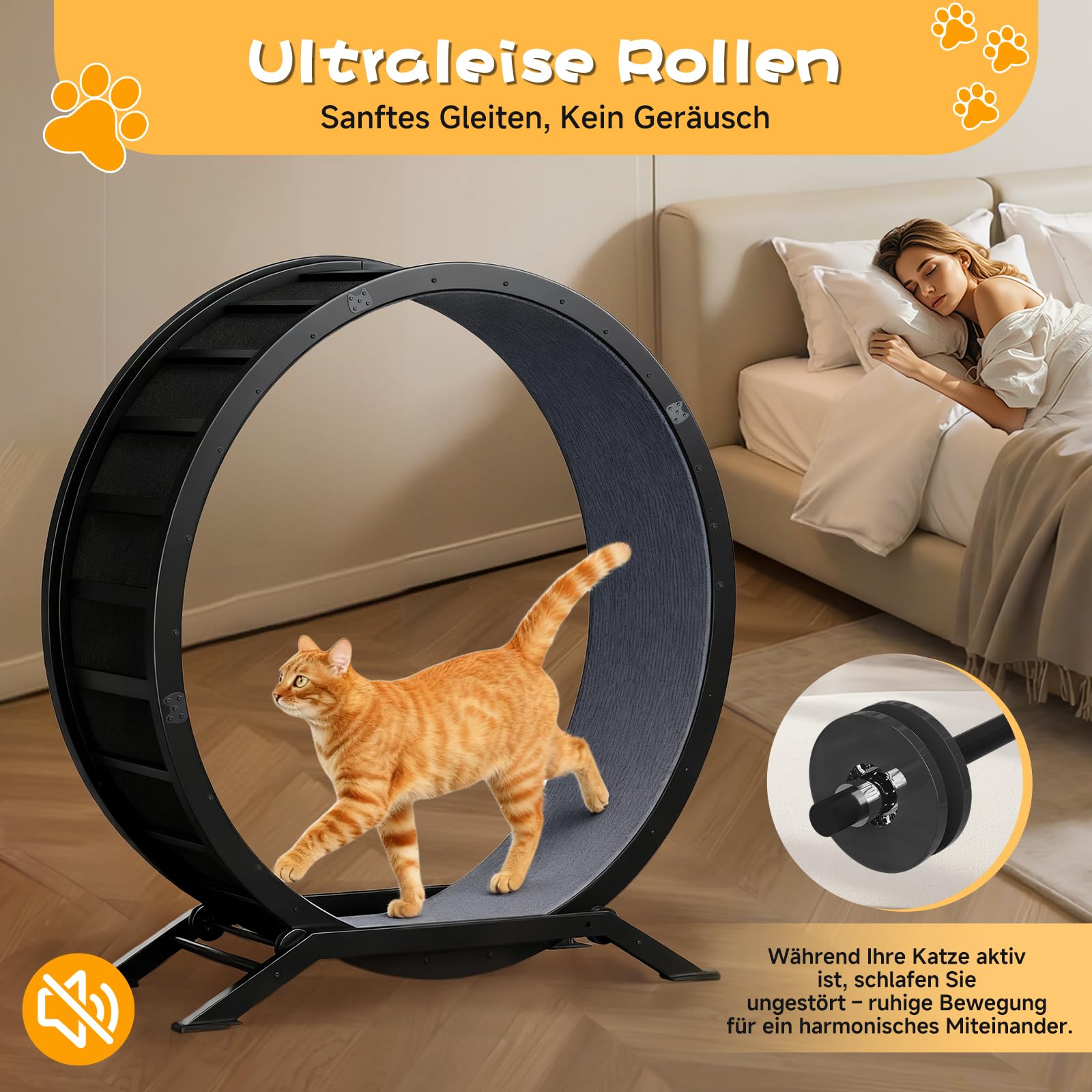 GTPLAYER Katzenlaufrad, laufrad Katze, Extra großer 100 cm, ultraleises Laufrad mit Abnehmbarer Teppich und Spielzeug, Aufkleber, Verriegelung, geeignet für die meisten Katzen, Metall,Schwarz