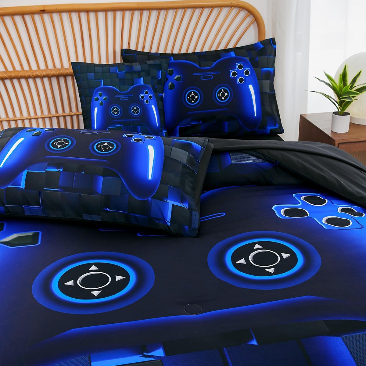 PERFEMET Twin Size Bed in A Bag 6 Pieces Gaming Bedding Set for Boys Blue Gamer Comforter with Sheet Set for Kids Teen Cool Video Game Black Quilt Bedding Set(Blue, Twin) - Image 7