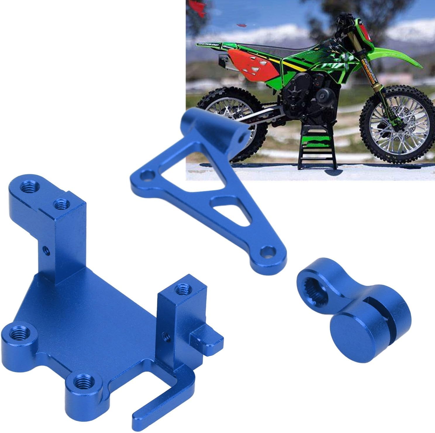 CCYLEZ RC Steering Servo Set, High Strength Aluminum Alloy RC Steering Gear Bracket Arm Set Replacement Professional for RC Electric Motorcycle (Blue)