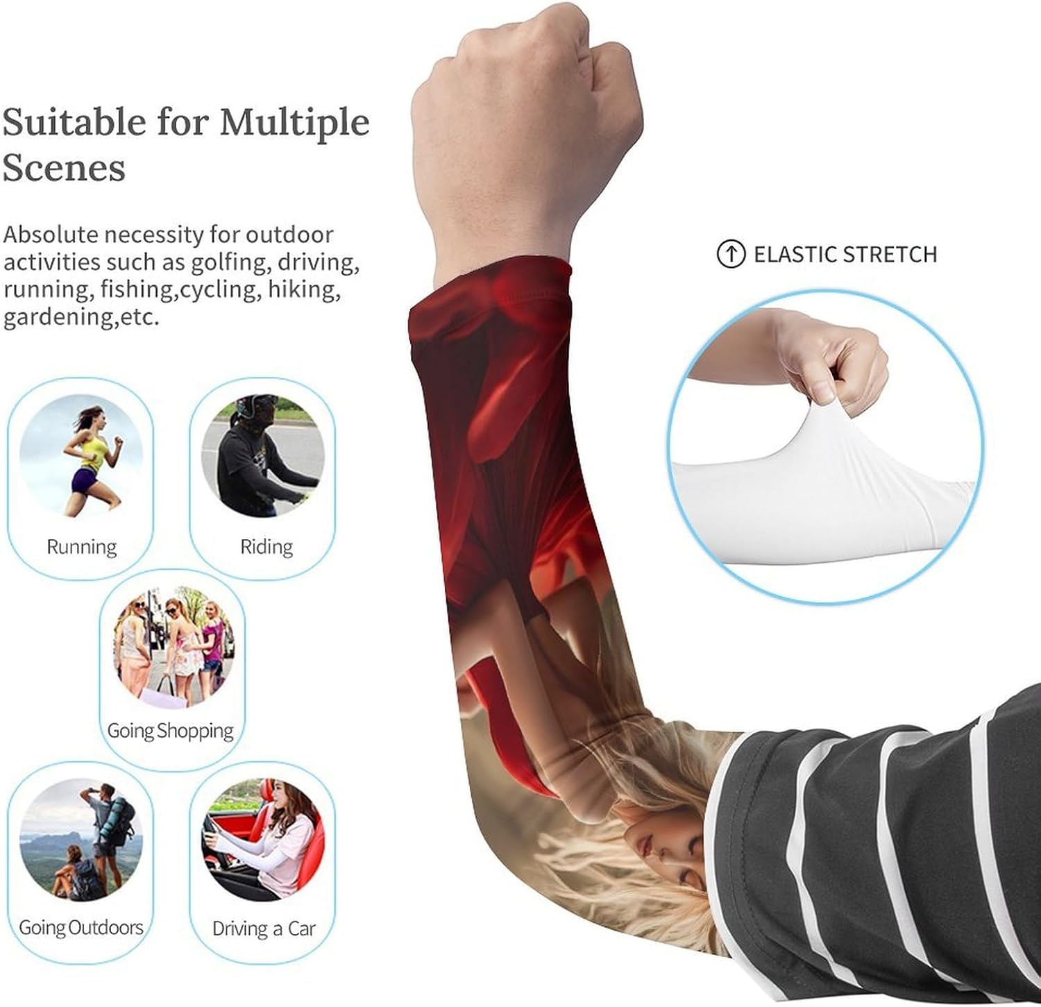 Beautiful Woman Arm Sleeves Sun Protection Sleeves Sports Cooling Arm Compression Sleeve for Men Women